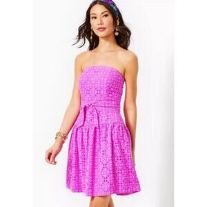 Lilly Pulitzer Size 2 Dress Akela Strapless Eyelet Orchid Oasis Fuchsia Pink